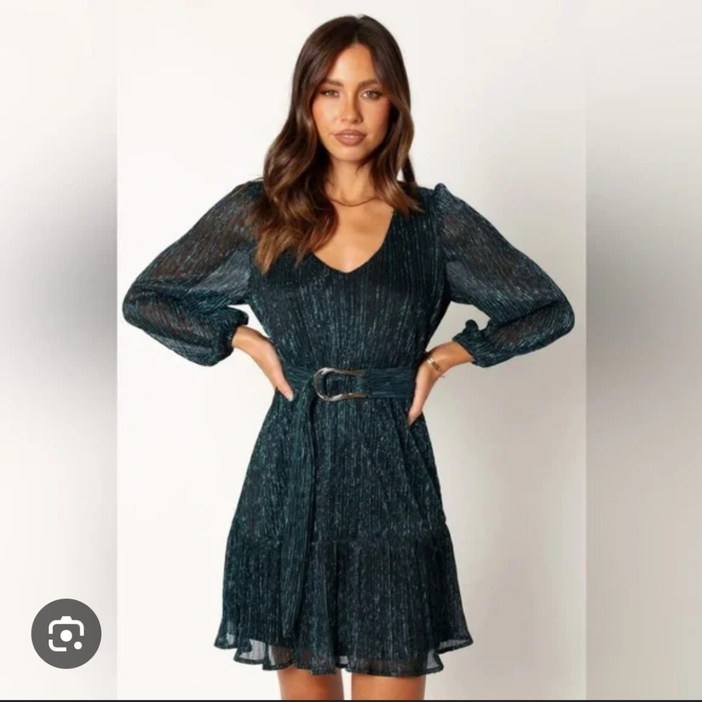 Petal & Pup Shimmering Teal Long Sleeve Dress